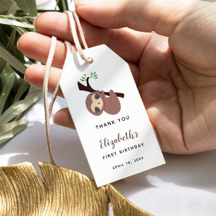 Cute Sloth First Birthday Custom Gift Tags