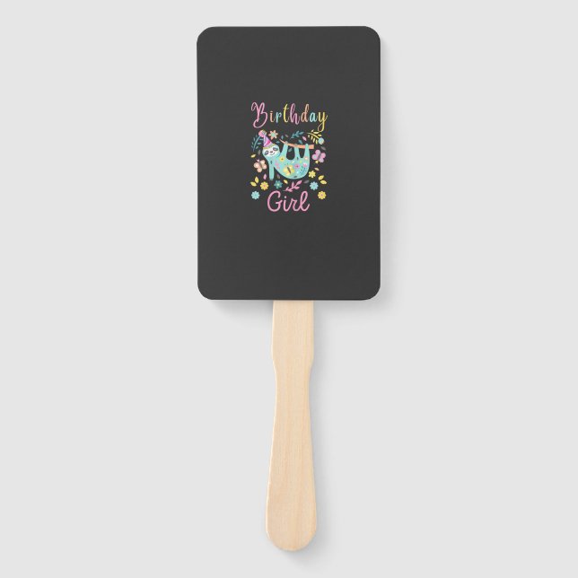 Cute Sloth Floral Girls Birthday Party T-Shirt Hand Fan (Front)