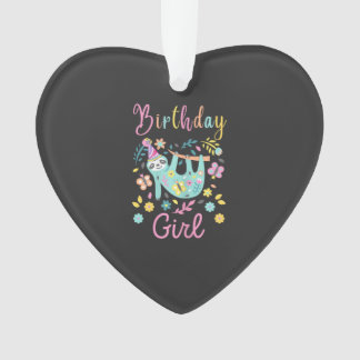 Cute Sloth Floral Girls Birthday Party T-Shirt Ornament