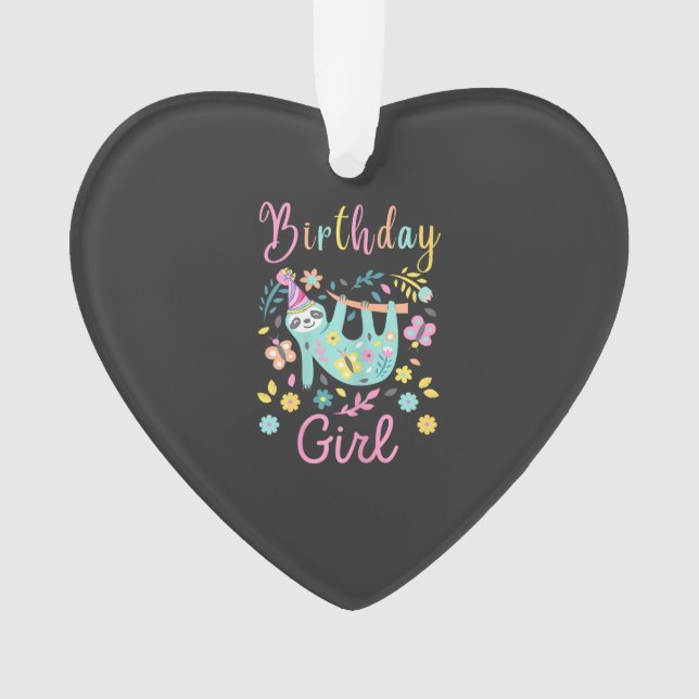 Cute Sloth Floral Girls Birthday Party T-Shirt Ornament (Front)