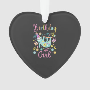 Cute Sloth Floral Girls Birthday Party T-Shirt Ornament