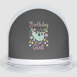 Cute Sloth Floral Girls Birthday Party T-Shirt Snowglobe