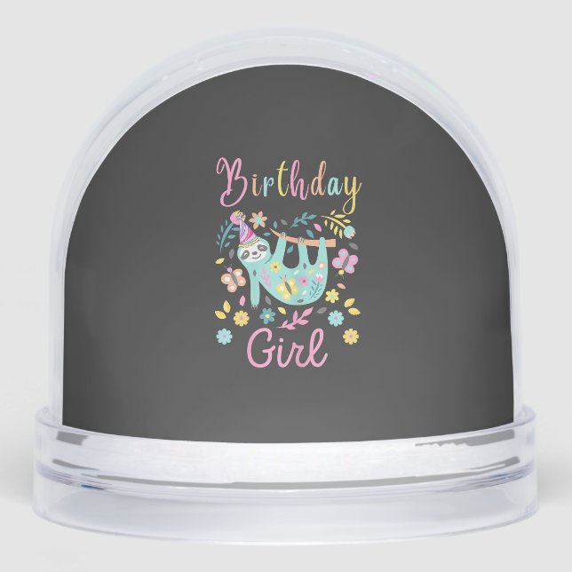 Cute Sloth Floral Girls Birthday Party T-Shirt Snowglobe (Front)