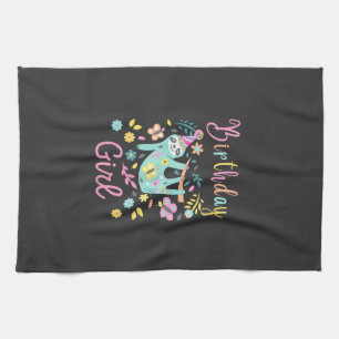 Cute Sloth Floral Girls Birthday Party T-Shirt Tea Towel