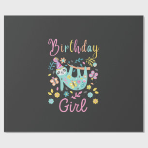 Cute Sloth Floral Girls Birthday Party T-Shirt Wrapping Paper