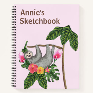 Cute Sloth Floral Personalised Kids Sketchbook Notebook