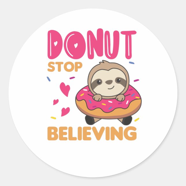 Cute Sloth Funny Animals In Doughnut Pink Classic Round Sticker (Front)