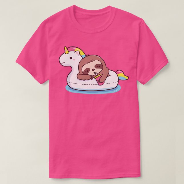 Cute Sloth g On Unicorn Pool Float T-Shirt (Design Front)