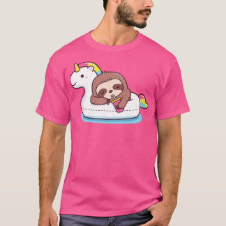 Cute Sloth g On Unicorn Pool Float T-Shirt