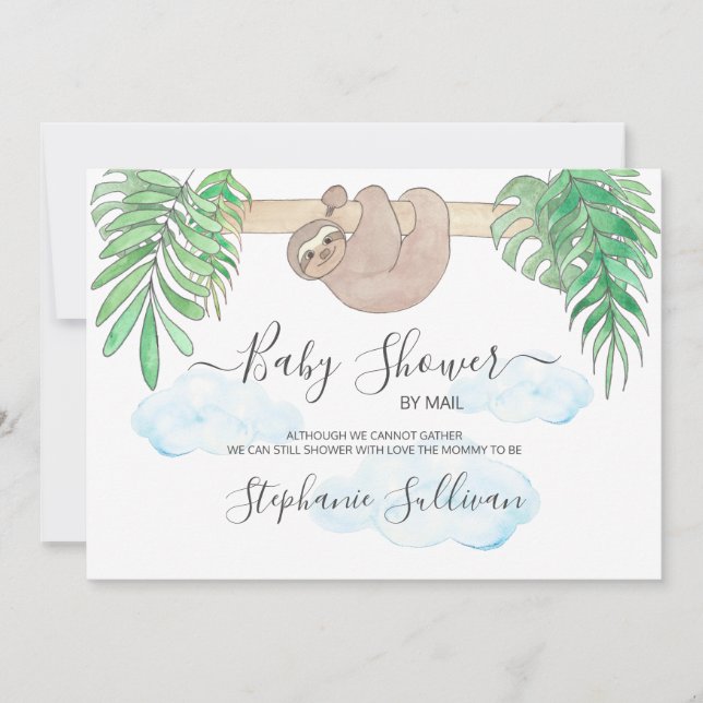 Cute Sloth Gender Neutral Baby Shower By Mail Invitation (Front)