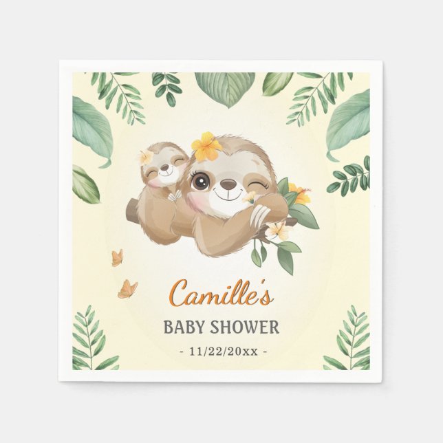Cute Sloth Gender Neutral Baby Shower Sprinkle Napkin (Front)