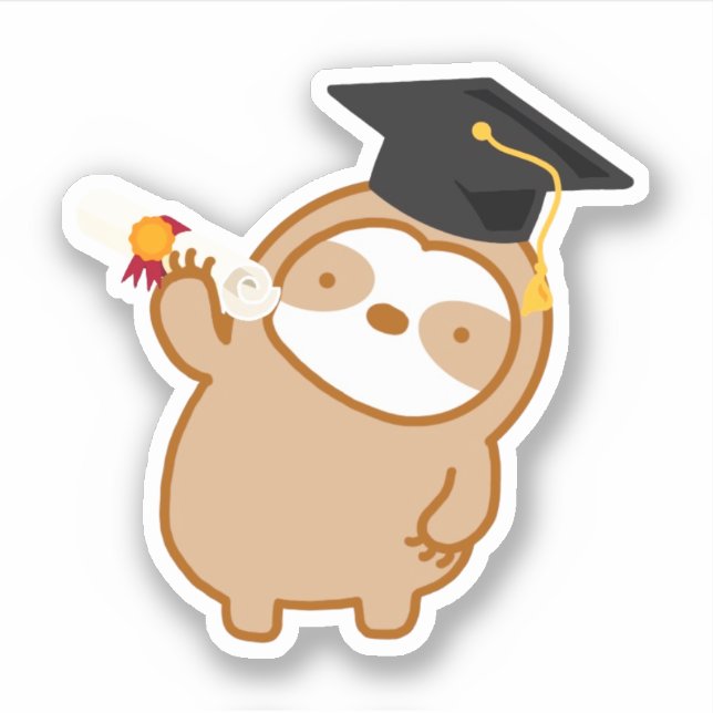 Cute Sloth Graduation Vinyl Sticker (Front)