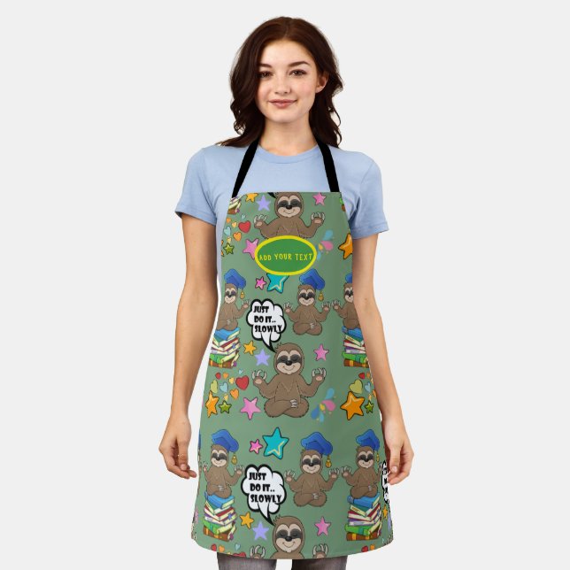Cute Sloth Green Pattern Funny Just Do It Quote Apron (Worn)