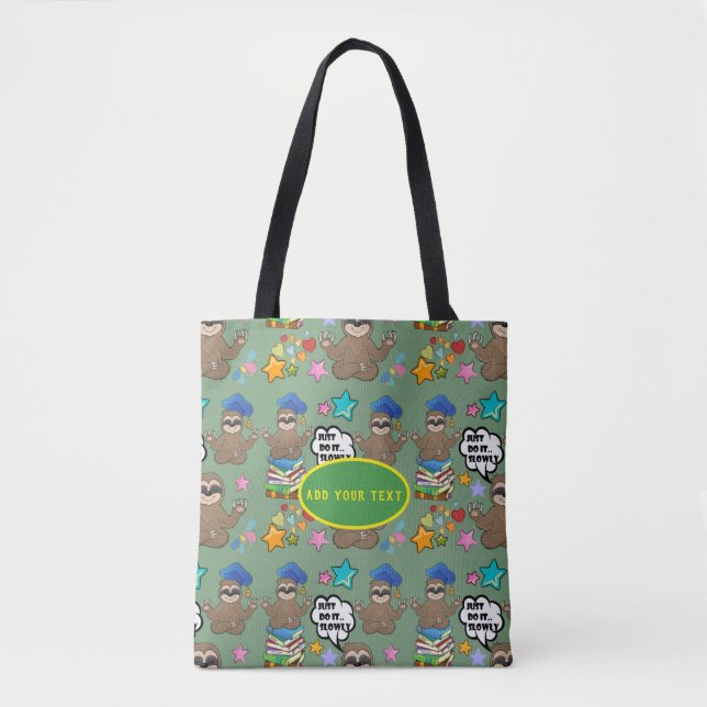 Cute Sloth Green Pattern Funny Just Do It Quote Tote Bag (Front)