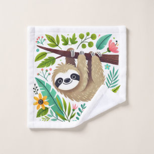 Cute Sloth Hanging from Tree in Jungle Wash Cloth