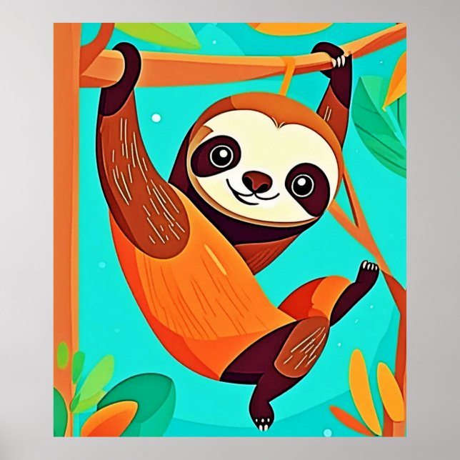 Cute Sloth Hanging in Jungle Poster (Front)