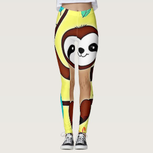 Cute Sloth Hanging on a Tree Branch Leggings