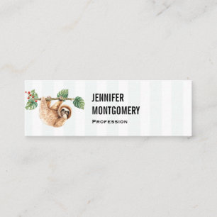 Cute Sloth Hanging Upside Down Watercolor Mini Business Card