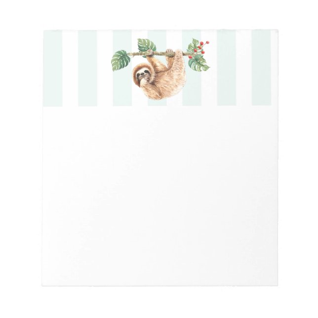 Cute Sloth Hanging Upside Down Watercolor Notepad (Front)