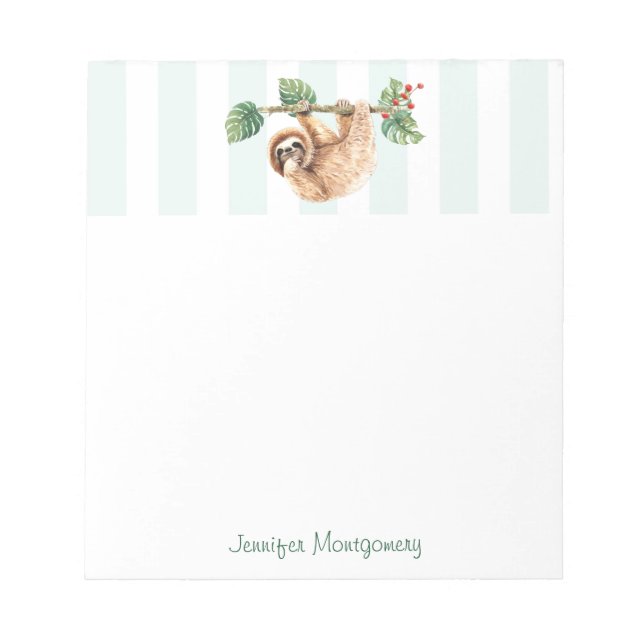 Cute Sloth Hanging Upside Down Watercolor Notepad (Front)