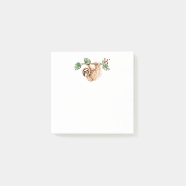 Cute Sloth Hanging Upside Down Watercolor Post-it Notes (Front)