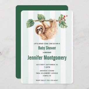 Cute Sloth Hanging Upside Down Watercolor Shower Invitation