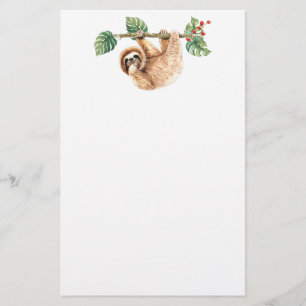 Cute Sloth Hanging Upside Down Watercolor Stationery
