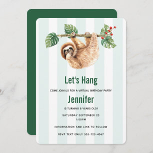 Cute Sloth Hanging Upside Down Watercolor Virtual Invitation