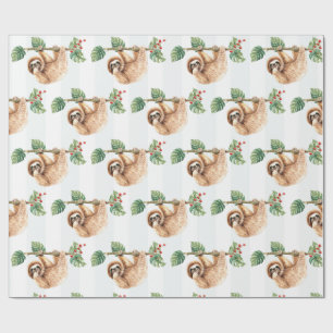 Cute Sloth Hanging Upside Down Watercolor Wrapping Paper