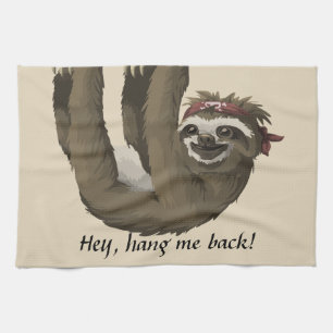 Cute sloth Hey, hang me back! Tea Towel