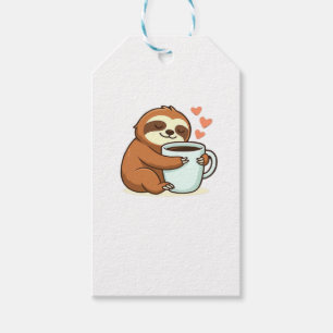 Cute Sloth Hugging Big Coffee Cup Premium T-Shirt Gift Tags