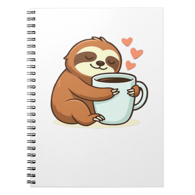 Cute Sloth Hugging Big Coffee Cup Premium T-Shirt Notebook (Front)