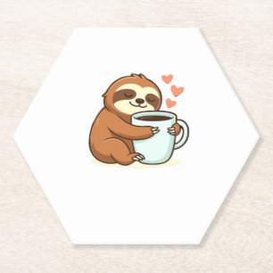 Cute Sloth Hugging Big Coffee Cup Premium T-Shirt Paper Coaster