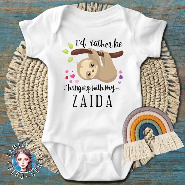 Cute Sloth I'd Rather Be Hanging with My Zaida Baby Bodysuit (Creator Uploaded)