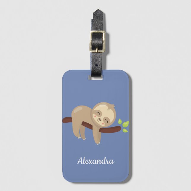 Cute Sloth Illustration Fun Animal Monogram Luggage Tag (Front Vertical)