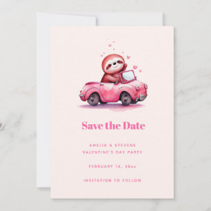 Cute Sloth in a Pink Convertible Save The Date