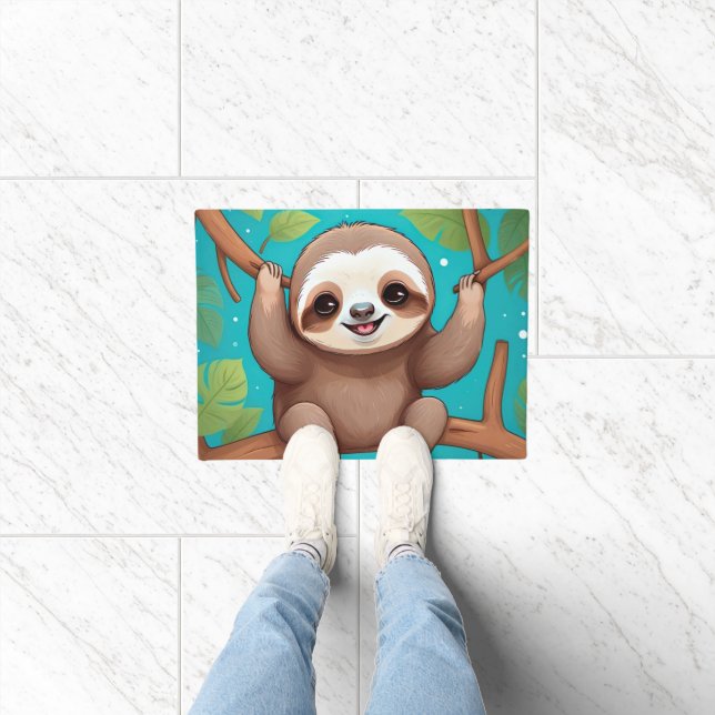 Cute sloth in a tree illustration doormat (Indoor)