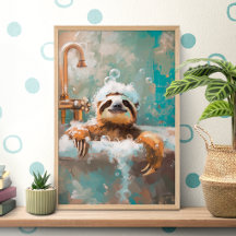 Cute Sloth in Bubble Bath Poster