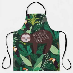 Cute sloth in green tropical illustration pattern apron