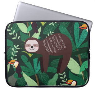 Cute sloth in green tropical illustration pattern laptop sleeve