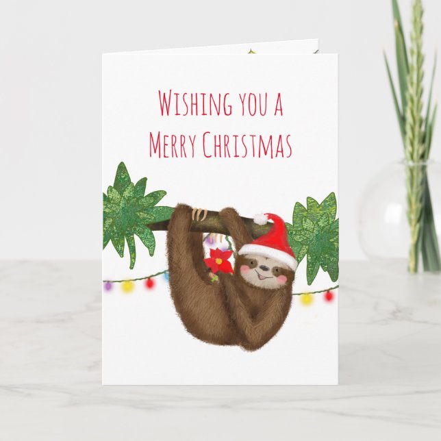 Cute sloth in Santa hat Christmas card (Front)