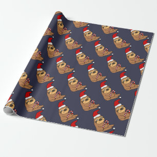 Cute Sloth in Santa Hat Christmas Cartoon Wrapping Paper