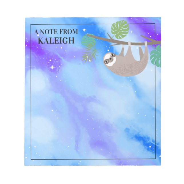 Cute Sloth in Tree Branch Blue Sky Personalised Notepad (Front)