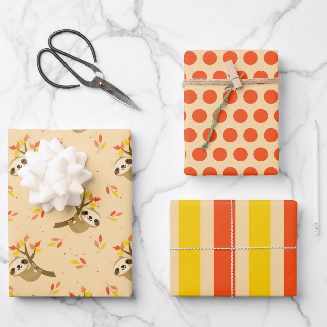 Cute Sloth in Tree Wrapping Paper Set (Front)