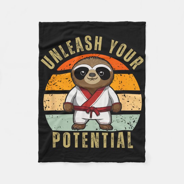 Cute Sloth Japanese Self Defence Karate  Fleece Blanket (Front)