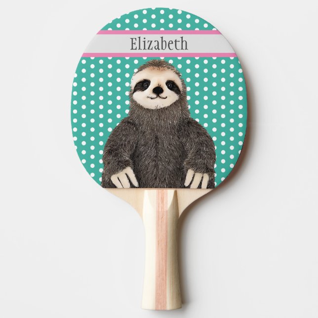 Cute Sloth Kids Blue Name Animal Pattern Ping Pong Paddle (Front)
