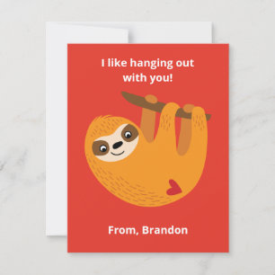 Cute Sloth Kids Valentines Day Classroom Card