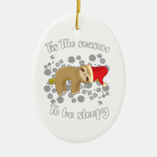 Cute Sloth Lazy Christmas Tis Season To Be Sleepy Ceramic Tree Decoration