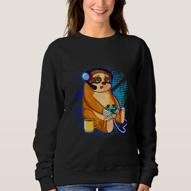 Cute Sloth Lazy Gamer Gaming Funny Sweatshirt (Front)