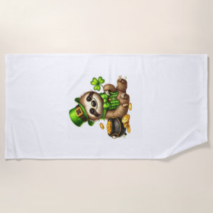 Cute Sloth Leprechaun St Patricks Day Boys Girls P Beach Towel